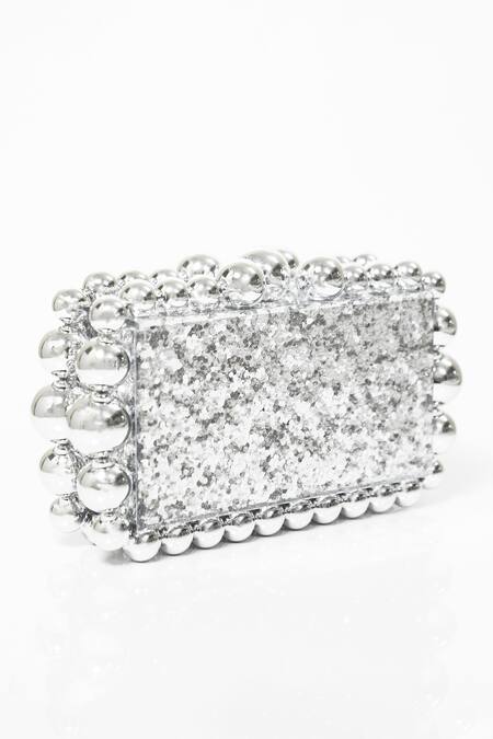 Shop_Be Chic_Silver Pearls Textured Designer Clutch