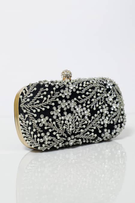 Buy_Be Chic_Black Pearls Embellished Satin Clutch