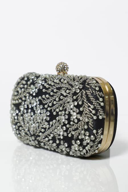 Shop_Be Chic_Black Pearls Embellished Satin Clutch