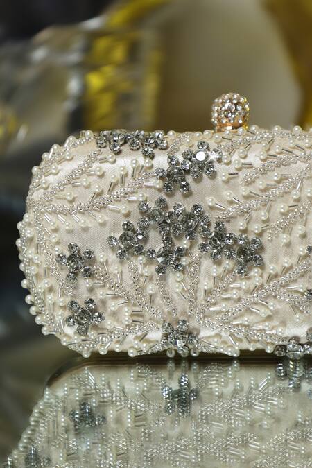 Be Chic_Gold Pearls Embellished Clutch Bag _Online_at_Aza_Fashions