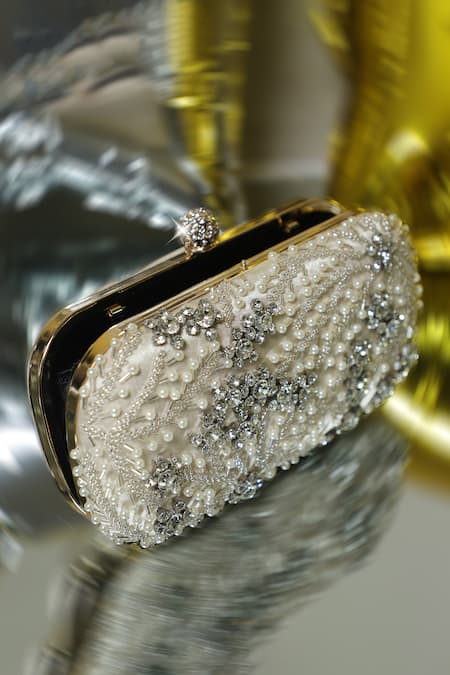 Buy_Be Chic_Gold Pearls Embellished Clutch Bag _Online_at_Aza_Fashions