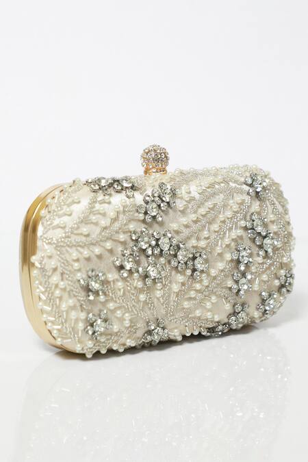 Be Chic_Gold Pearls Embellished Clutch Bag _at_Aza_Fashions