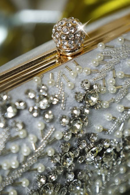 Buy_Be Chic_Silver Pearls, Crystals Embellished Clutch Bag_Online_at_Aza_Fashions
