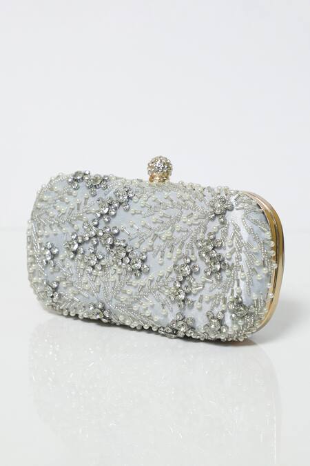 Buy_Be Chic_Silver Pearls, Crystals Embellished Clutch Bag