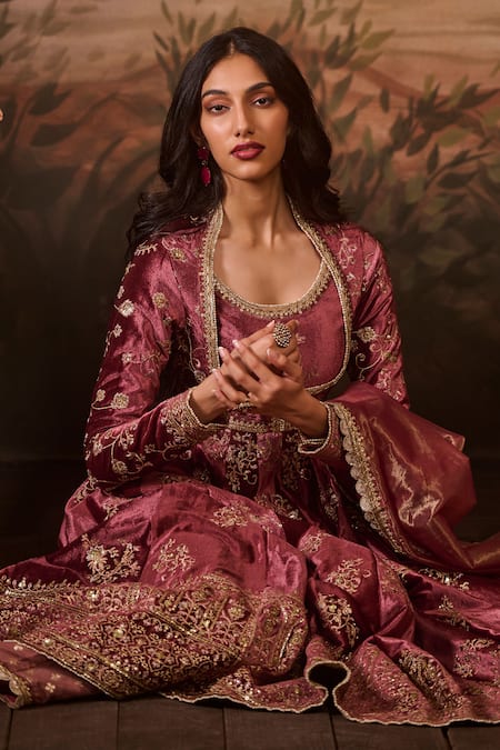 Shop Lashkaraa Pink Net, Velvet, Brocade Sequins, Zari, Embroidery Mughal Bahar Anarkali Set Online at Aza Fashions Shop_Lashkaraa_Pink Net, Velvet, Brocade Sequins, Zari, Embroidery Mughal Bahar Anarkali Set _Online_at_Aza_Fashions