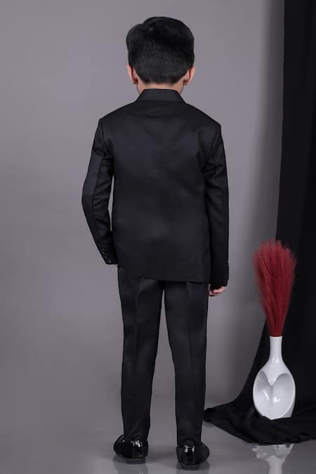 Shop Little Brats Black Viscose Cut Work Lion Embroidered Blazer Pant Set at Aza Fashions Shop_Little Brats_Black Viscose Cut Work Lion Embroidered Blazer Pant Set _at_Aza_Fashions