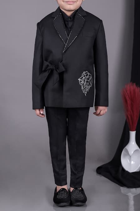 Buy Little Brats Black Viscose Cut Work Lion Embroidered Blazer Pant Set Online at Aza Fashions Buy_Little Brats_Black Viscose Cut Work Lion Embroidered Blazer Pant Set _Online_at_Aza_Fashions