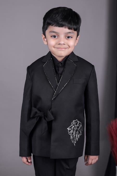 Shop Little Brats Black Viscose Cut Work Lion Embroidered Blazer Pant Set Online at Aza Fashions Shop_Little Brats_Black Viscose Cut Work Lion Embroidered Blazer Pant Set _Online_at_Aza_Fashions