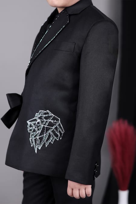 Little Brats Black Viscose Cut Work Lion Embroidered Blazer Pant Set at Aza Fashions Little Brats_Black Viscose Cut Work Lion Embroidered Blazer Pant Set _at_Aza_Fashions