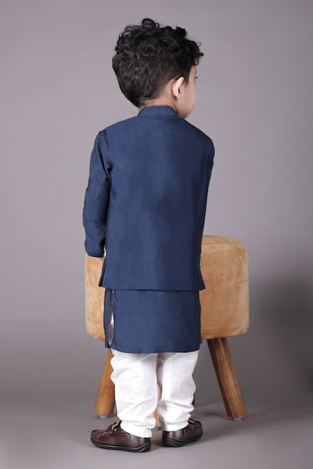 Shop Little Brats Blue Cotton, Silk Cut Work Carnival Embroidered Bundi Set at Aza Fashions Shop_Little Brats_Blue Cotton, Silk Cut Work Carnival Embroidered Bundi Set _at_Aza_Fashions