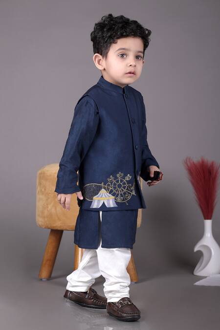 Buy Little Brats Blue Cotton, Silk Cut Work Carnival Embroidered Bundi Set Online at Aza Fashions Buy_Little Brats_Blue Cotton, Silk Cut Work Carnival Embroidered Bundi Set _Online_at_Aza_Fashions