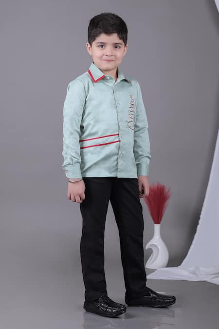 Little Brats Green Cotton Embroidery Mint Christmas Tree Shirt at Aza Fashions Little Brats_Green Cotton Embroidery Mint Christmas Tree Shirt _at_Aza_Fashions