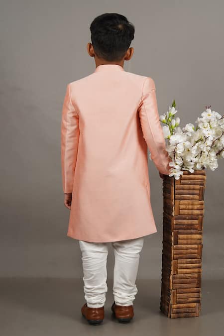 Shop Little Brats Pink Cotton, Silk Embroidery, Sequins Leaf Kurta Set at Aza Fashions Shop_Little Brats_Pink Cotton, Silk Embroidery, Sequins Leaf Kurta Set _at_Aza_Fashions