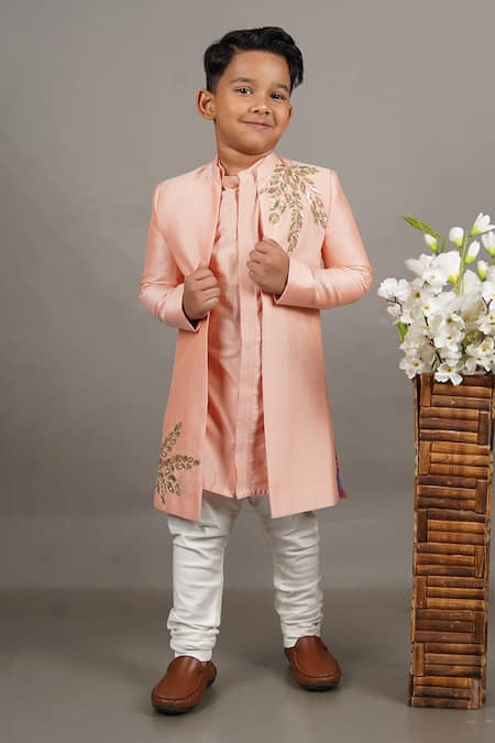 Little Brats Pink Cotton, Silk Embroidery, Sequins Leaf Kurta Set Online at Aza Fashions Little Brats_Pink Cotton, Silk Embroidery, Sequins Leaf Kurta Set _Online_at_Aza_Fashions
