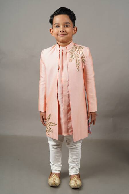 Buy Little Brats Pink Cotton, Silk Embroidery, Sequins Leaf Kurta Set Online at Aza Fashions Buy_Little Brats_Pink Cotton, Silk Embroidery, Sequins Leaf Kurta Set _Online_at_Aza_Fashions