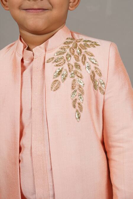 Little Brats Pink Cotton, Silk Embroidery, Sequins Leaf Kurta Set at Aza Fashions Little Brats_Pink Cotton, Silk Embroidery, Sequins Leaf Kurta Set _at_Aza_Fashions