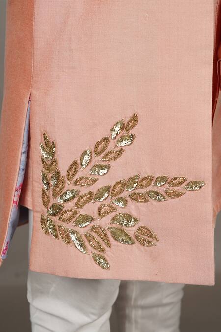 Buy Little Brats Pink Cotton, Silk Embroidery, Sequins Leaf Kurta Set Buy_Little Brats_Pink Cotton, Silk Embroidery, Sequins Leaf Kurta Set