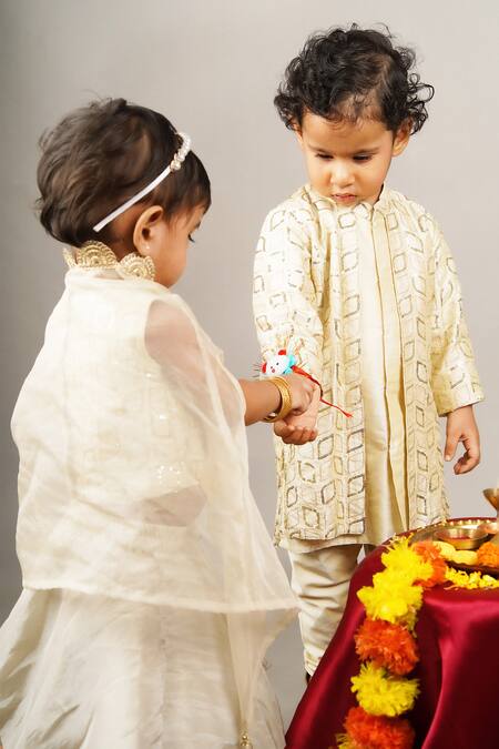 Little Brats Beige Cotton, Silk Sequins Geometric Embroidered Gharara Set Online at Aza Fashions Little Brats_Beige Cotton, Silk Sequins Geometric Embroidered Gharara Set _Online_at_Aza_Fashions