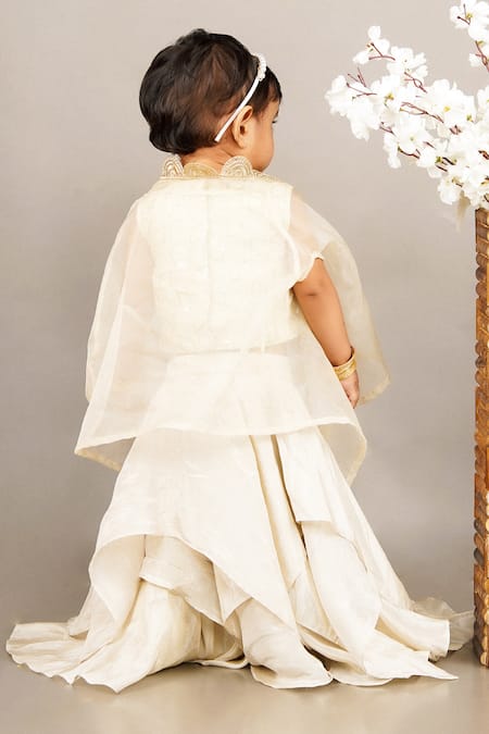 Shop Little Brats Beige Cotton, Silk Sequins Geometric Embroidered Gharara Set at Aza Fashions Shop_Little Brats_Beige Cotton, Silk Sequins Geometric Embroidered Gharara Set _at_Aza_Fashions