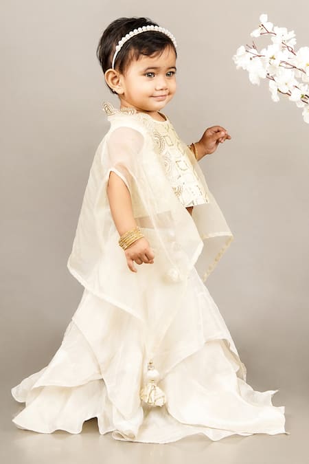 Shop Little Brats Beige Cotton, Silk Sequins Geometric Embroidered Gharara Set Online at Aza Fashions Shop_Little Brats_Beige Cotton, Silk Sequins Geometric Embroidered Gharara Set _Online_at_Aza_Fashions