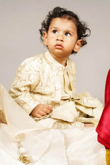 Buy Little Brats Beige Cotton, Silk Sequins Geometric Kurta Set Online at Aza Fashions Buy_Little Brats_Beige Cotton, Silk Sequins Geometric Kurta Set _Online_at_Aza_Fashions