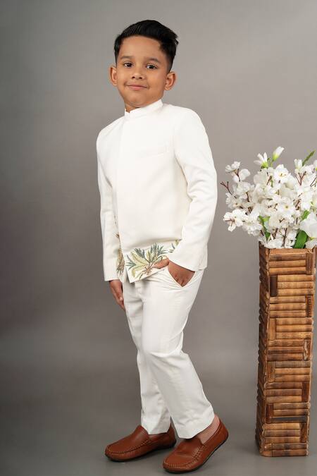 Little Brats Ivory Viscose Cut Work, Beads, Embroidery Cheetah Bandhgala Set Online at Aza Fashions Little Brats_Ivory Viscose Cut Work, Beads, Embroidery Cheetah Bandhgala Set _Online_at_Aza_Fashions