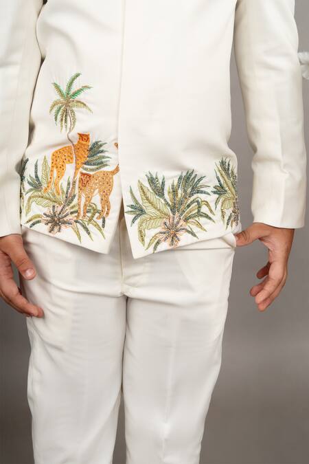 Buy Little Brats Ivory Viscose Cut Work, Beads, Embroidery Cheetah Bandhgala Set Online at Aza Fashions Buy_Little Brats_Ivory Viscose Cut Work, Beads, Embroidery Cheetah Bandhgala Set _Online_at_Aza_Fashions