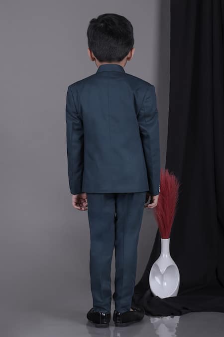 Shop Little Brats Green Viscose Embroidery Leaf Applique Bandhgala Set at Aza Fashions Shop_Little Brats_Green Viscose Embroidery Leaf Applique Bandhgala Set _at_Aza_Fashions