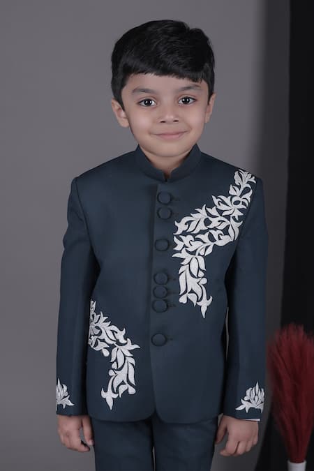 Little Brats Green Viscose Embroidery Leaf Applique Bandhgala Set Online at Aza Fashions Little Brats_Green Viscose Embroidery Leaf Applique Bandhgala Set _Online_at_Aza_Fashions