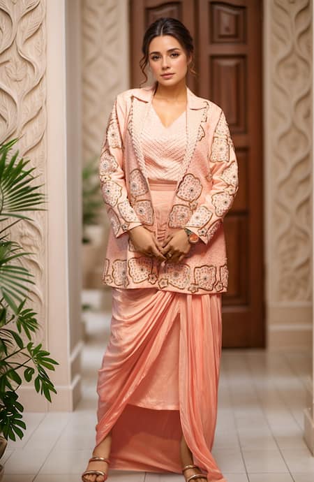 Samyukta Singhania Florin Embroidered Jacket & Draped Skirt Set 