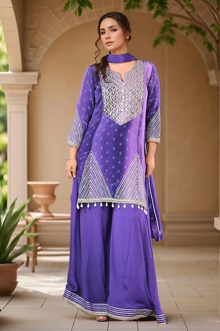 Samyukta Singhania Crest Motif Print Gota Embellished Kurta & Sharara Set 