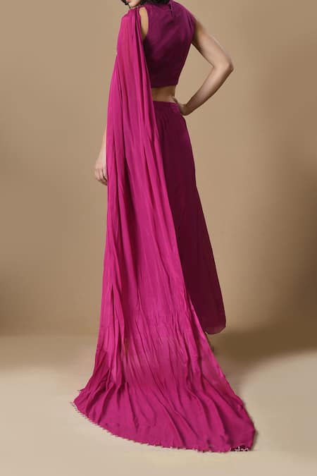 Samyukta Singhania Embroidered Blouse & Draped Skirt Set 