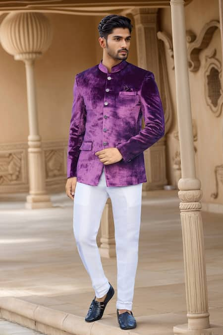 Aryavir Malhotra Purple Velvet Jodhpuri Jacket 