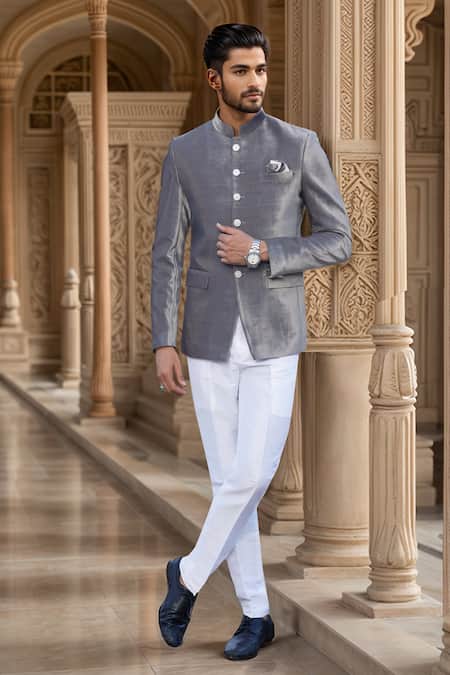 Arihant Rai Sinha Grey Velvet Plain Jodhpuri 