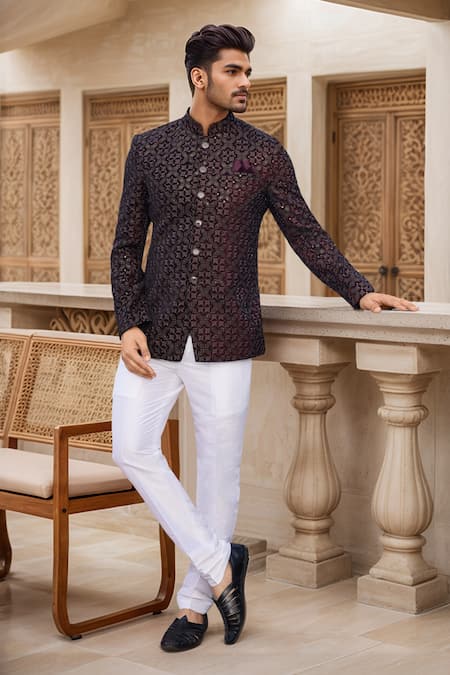 Aryavir Malhotra Wine Velvet Embroidered Jodhpuri 