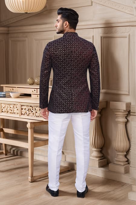 Arihant Rai Sinha Wine Velvet Embroidered Jodhpuri 