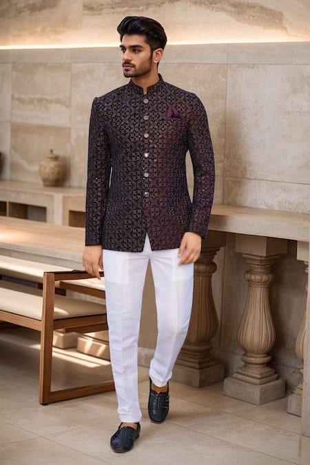 Buy Arihant Rai Sinha Wine Velvet, Faux Leather Sequins, Embroidery Jodhpuri Online at Aza Fashions Buy_Arihant Rai Sinha_Wine Velvet, Faux Leather Sequins, Embroidery Jodhpuri _Online_at_Aza_Fashions