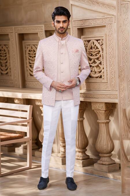 Arihant Rai Sinha_Pink Silk, Satin Sequins, Embroidery Geometric Jacket _Online_at_Aza_Fashions