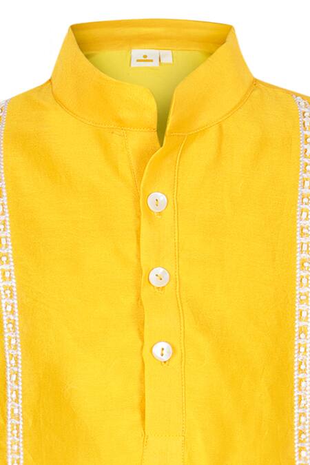 Rang By Les Petits_Yellow Chanderi Embroidery Merry Go Round Kurta Set_Online_at_Aza_Fashions