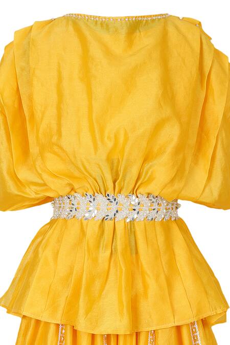 Rang By Les Petits_Yellow Chanderi Embroidery Merry Go Round Lehenga Set_Online_at_Aza_Fashions