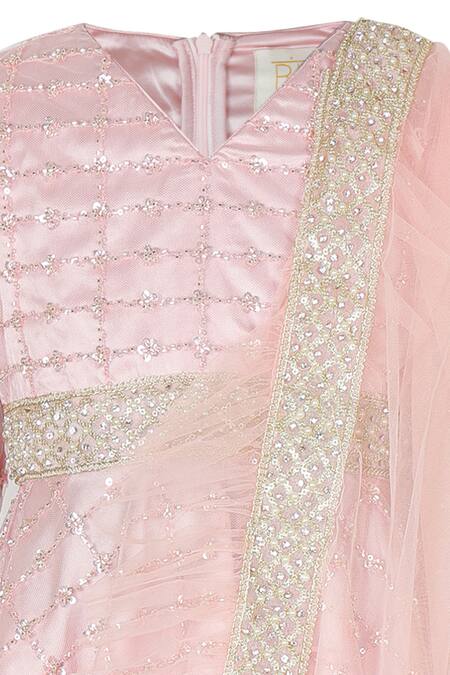 Rang By Les Petits_Pink Organza Sequins Jaal Kurta Sharara Set_Online_at_Aza_Fashions