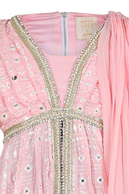 Rang By Les Petits_Pink Georgette Mirrors, Embroidery Jaal Kurta Lehenga Set_Online_at_Aza_Fashions