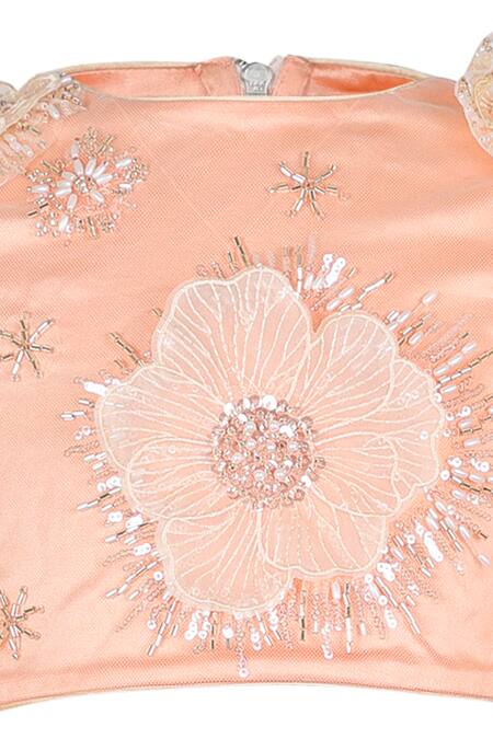 Rang By Les Petits_Peach Organza Embroidery, Sequins Fleur Patch Ombre Lehenga Set_Online_at_Aza_Fashions