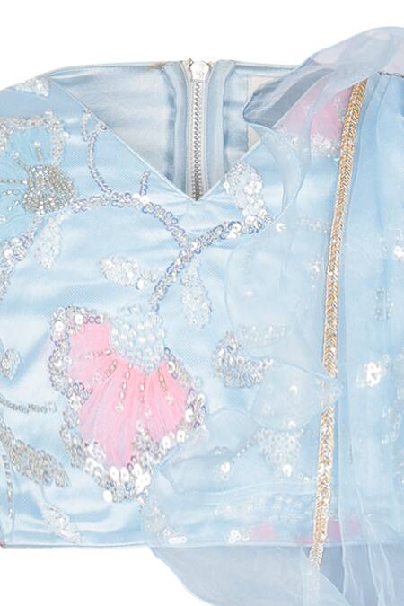 Rang By Les Petits_Blue Organza Sequins Bloom Embroidered Ruffled Lehenga Set_Online_at_Aza_Fashions