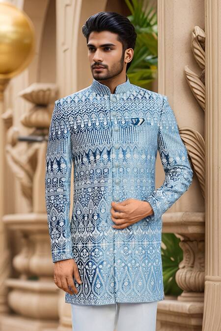 Arihant Rai Sinha Cream Silk, Velvet Embroidery Floral Sherwani And Pant Set Online at Aza Fashions Arihant Rai Sinha_Cream Silk, Velvet Embroidery Floral Sherwani And Pant Set _Online_at_Aza_Fashions