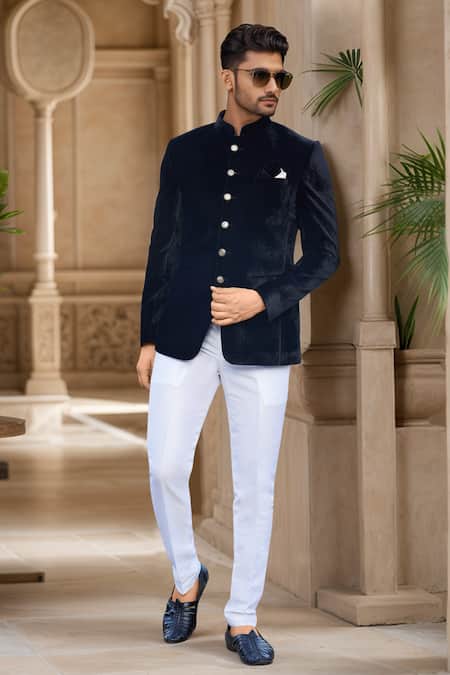 Shop Arihant Rai Sinha Black Velvet, Faux Leather Solid Jodhpuri at Aza Fashions Shop_Arihant Rai Sinha_Black Velvet, Faux Leather Solid Jodhpuri _at_Aza_Fashions