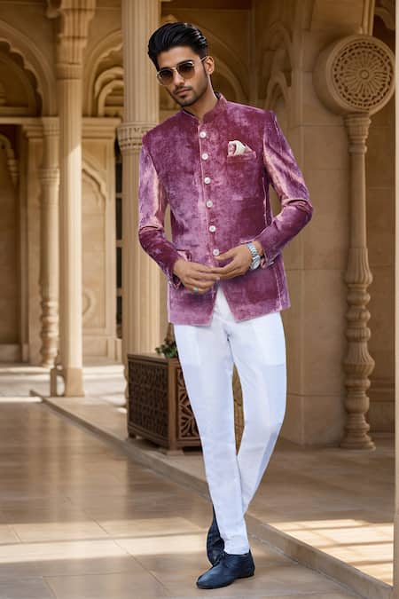 Buy Arihant Rai Sinha Pink Velvet, Faux Leather Solid Jodhpuri Online at Aza Fashions Buy_Arihant Rai Sinha_Pink Velvet, Faux Leather Solid Jodhpuri _Online_at_Aza_Fashions