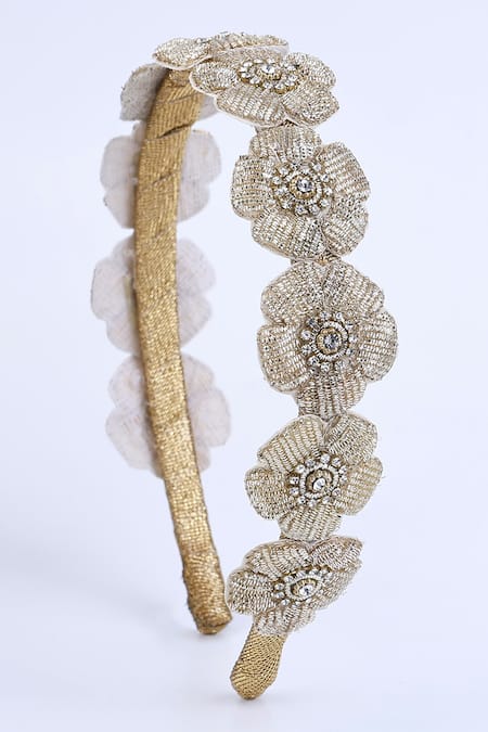 Choko Gold Beaded Floral Motif Hairband 