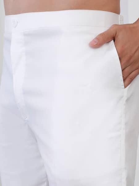 Aham-Vayam_Ivory Cotton, Silk Embroidery Flower Kurta Set _Online_at_Aza_Fashions