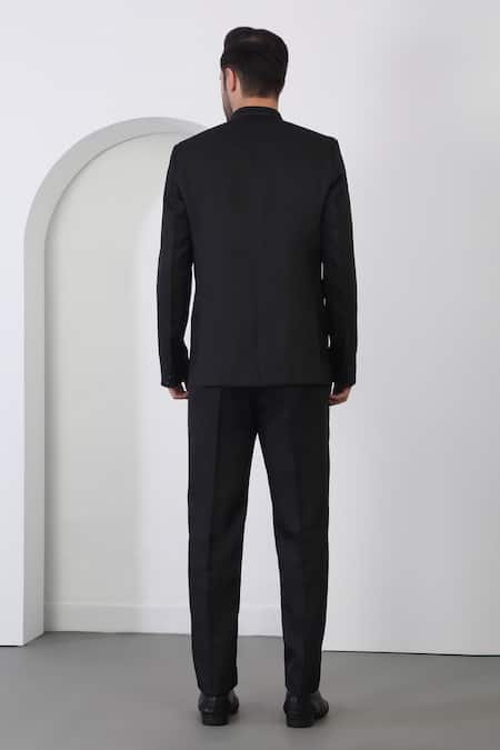 Aham-Vayam Cutdana Embroidered Black Bandhgala Set 